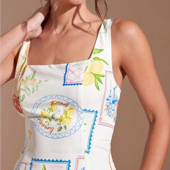 SHEIN Dresses & Skirts - SHEIN White Lemon Print Square Neck Mini Dress